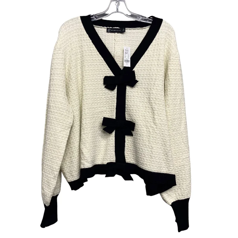 Women's Rounded Collar SweatersSweater Cardigan By New York And Co In Black & Cream, Size:4X