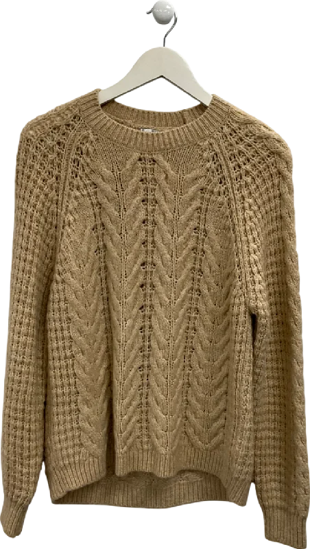 Women's Shetland Wool SweatersMANGO Beige Open Cable Knit Relaxed Jumper UK M