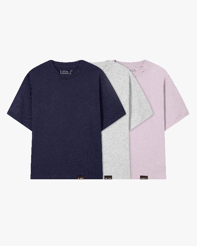 Women's Blouse with EmbroideryBASIC TEE LILAC/GREY/NAVY 3XPACK