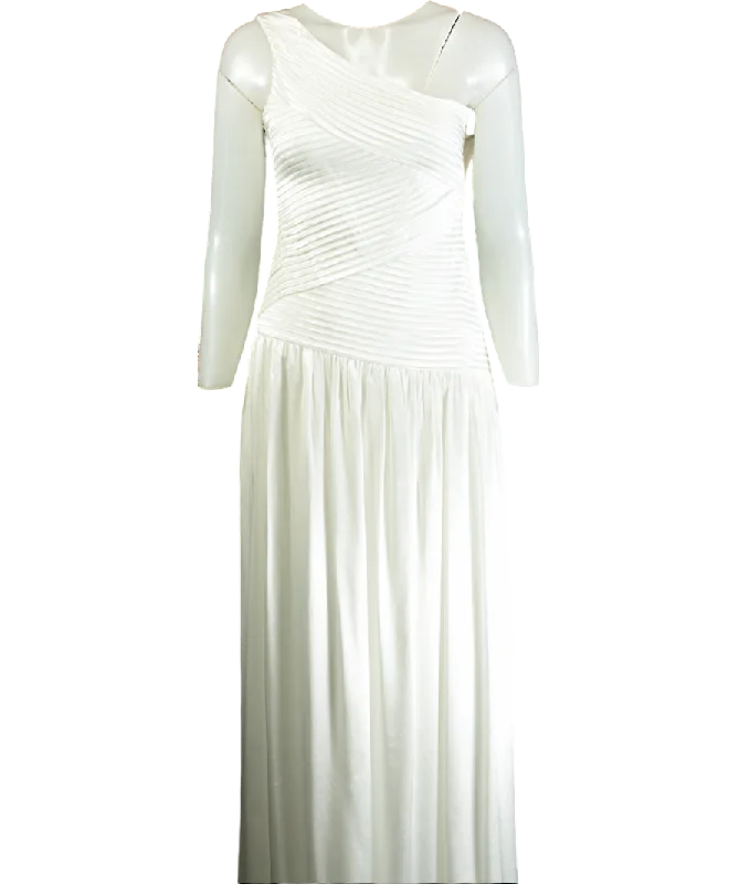 Women's Smocked SweatersMeshki White Jenna One Shoulder Pleated Maxi Dress UK XS