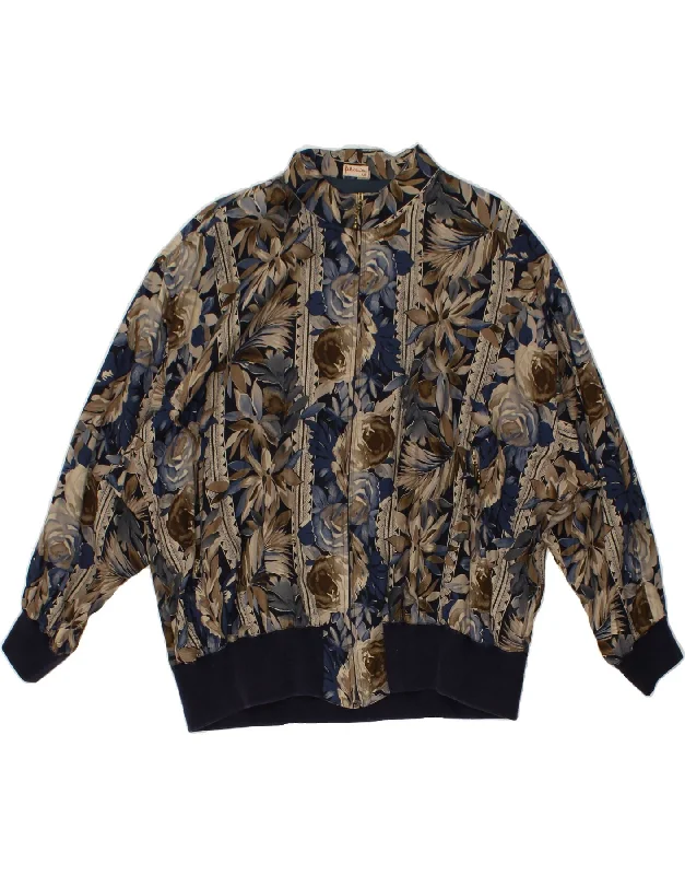 Women's Coats with Fur Trimmed SleevesFELICIA Womens Bomber Jacket IT 48 XL Navy Blue Floral Cotton