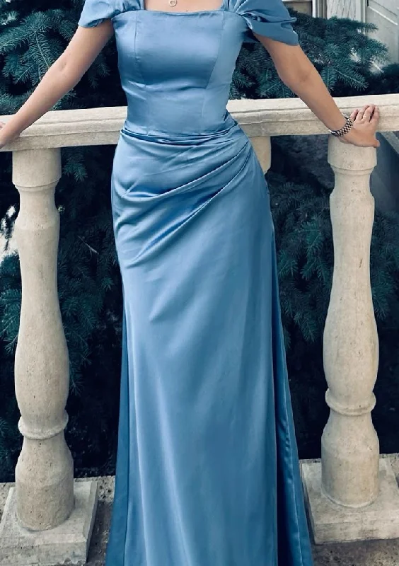 Women's Keyhole-Neck DressesBlue Off Shoulder Long Evening Dress Party Dress Prom Dress With Slit       S6701