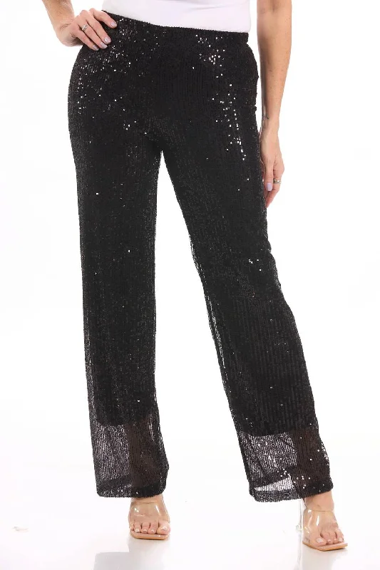 Women's Jodhpurs with Lapel CollarSequin Straight Pants In Black