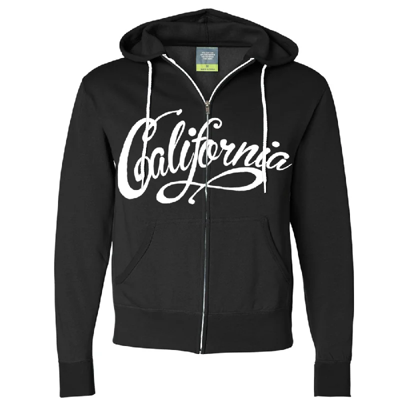 Women's Hooded Sweatshirts with Satin LiningCalifornia Beach Script Zip-Up Hoodie