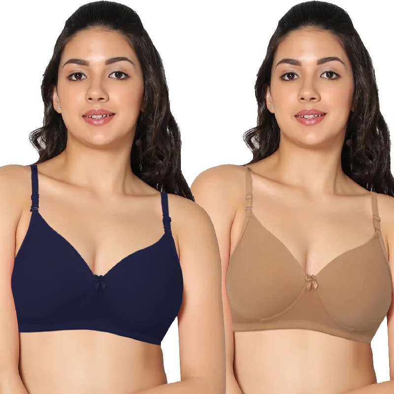 plus-size underwire bra with wide underbandMedium coverage padded Everyday T-shirt Navy blue and Skin Color Bra (Pack of 2)