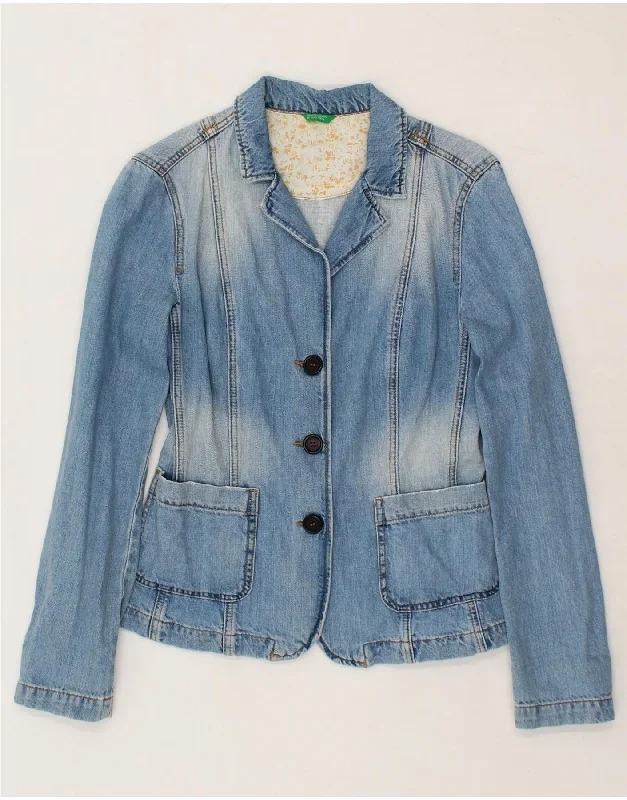 Women's Coats with ZipperBENETTON Womens Denim Jacket IT 44 Medium Blue Cotton