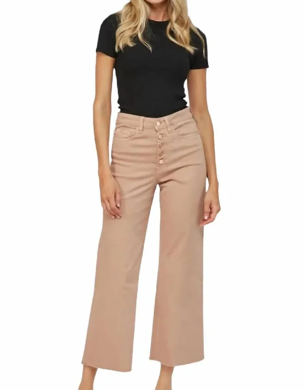 Women's Jodhpurs with Collarless DesignChromatic High Rise Crop Jean In Brown Sugar