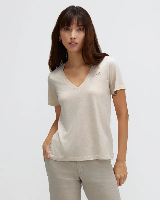 Women's Blouse with CollarTENCEL™ V Neck Tee