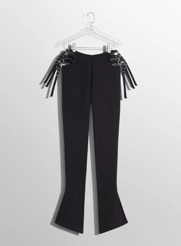 black buckled flare trousers