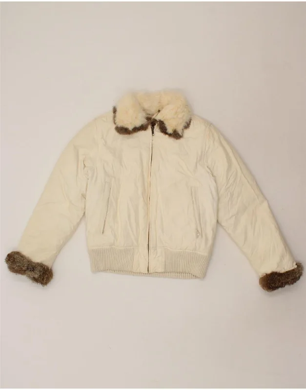 Women's Coats with Fur LiningWOOLRICH Womens Padded Jacket UK 14 Medium Off White Cotton