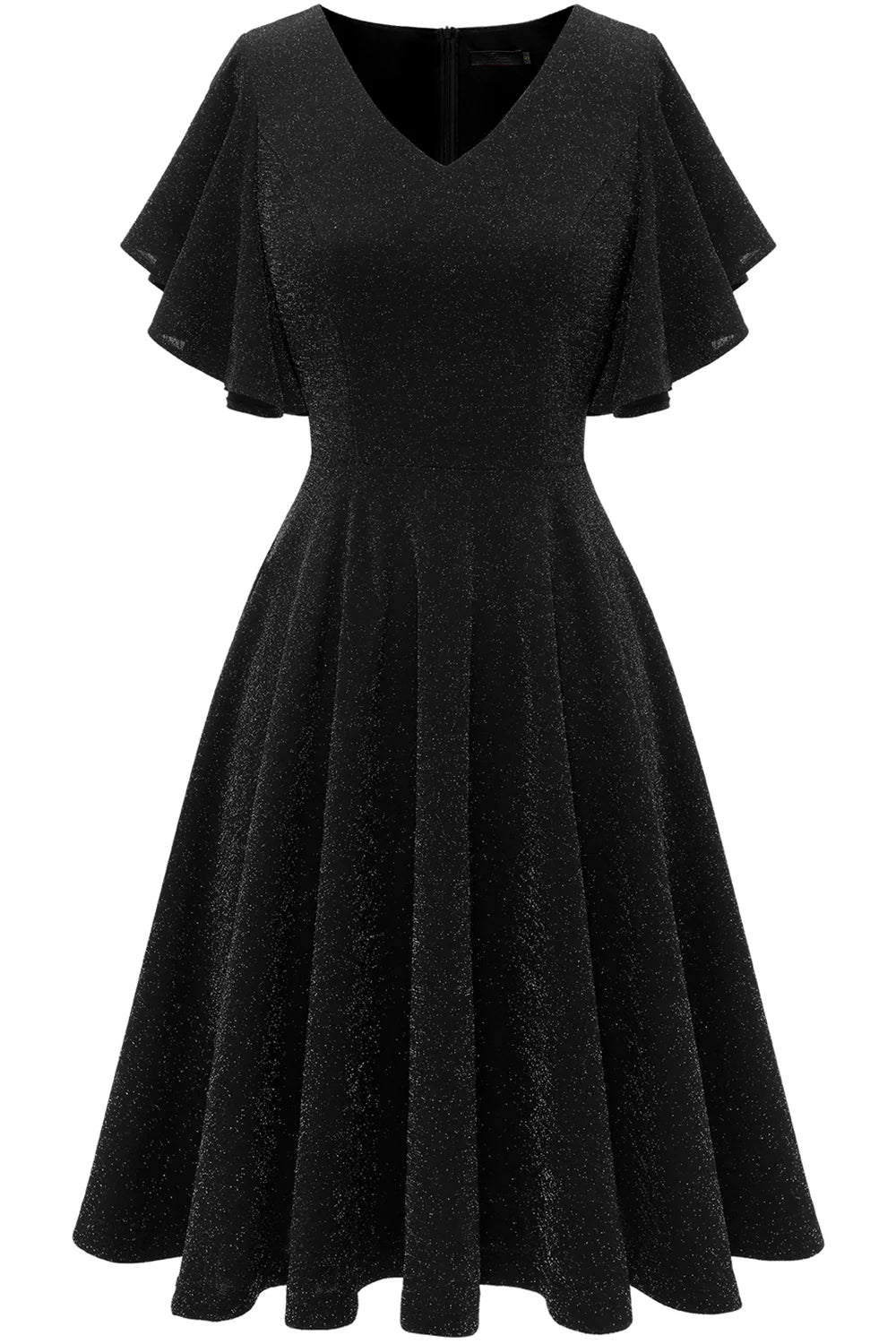 Women's Shawl Collar DressesGlitter Black Casual Party Dress