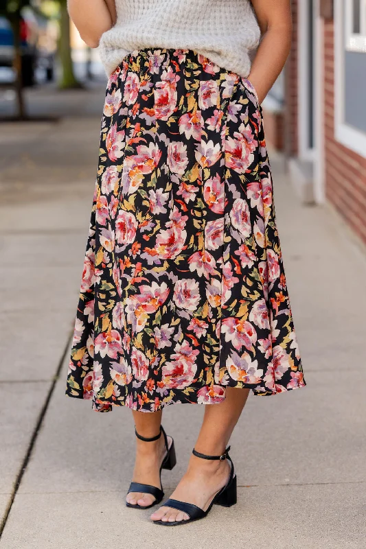 Women's Sweetheart Hem SkirtsFlawless Floral Midi Skirt