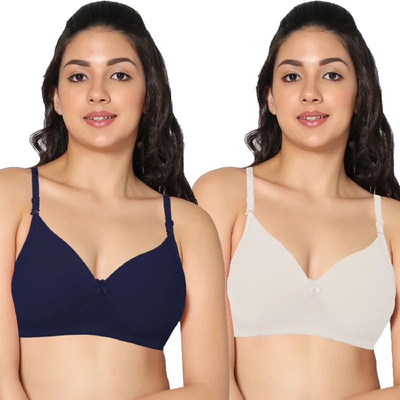 minimizer bra for reduction in bust sizeMedium coverage padded Everyday T-shirt White and Navy Blue Color Bra (Pack of 2)