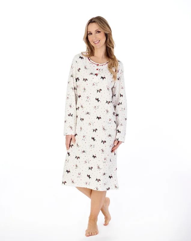 women's pajamas with pockets on legsScottie Dog Cotton Jersey Long Sleeve Nightdress