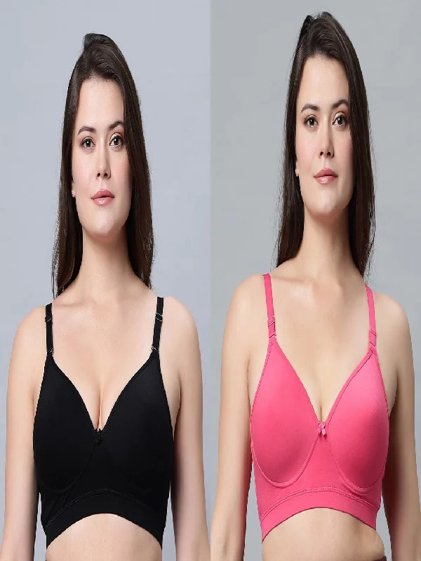 nursing bra with easy access clipsT-shirt Medium Coverage Padded Carrot and Black Color Bra (Pack of 2)