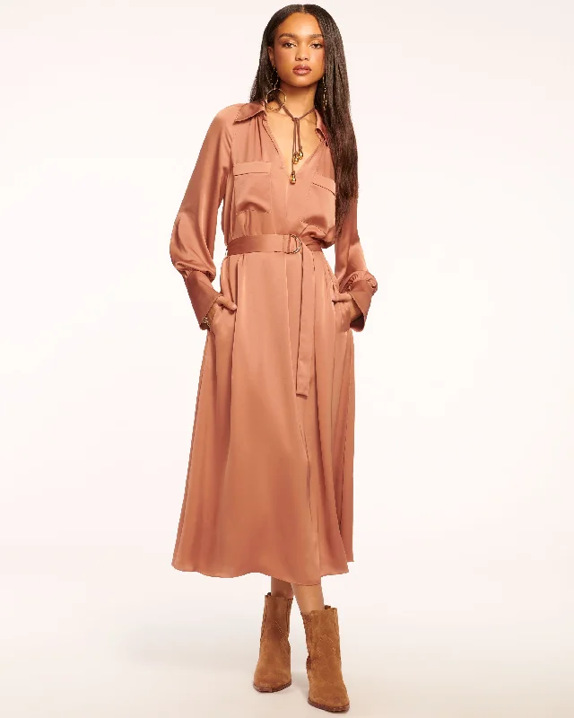 Women's Narrow Collar DressesCecilia Belted Midi Dress