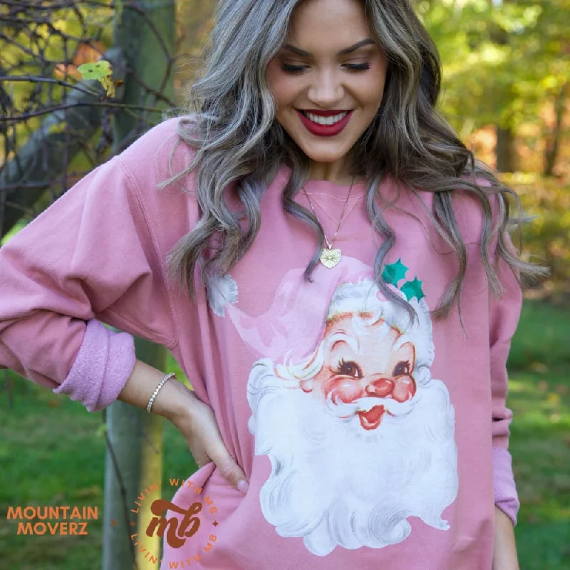 Women's Hooded Sweatshirts with Jacquard LiningPink Santa Crewneck