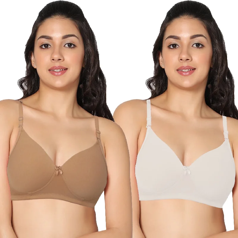 padded plunge sports braMedium coverage padded Everyday T-shirt White and Skin Color Bra (Pack of 2)