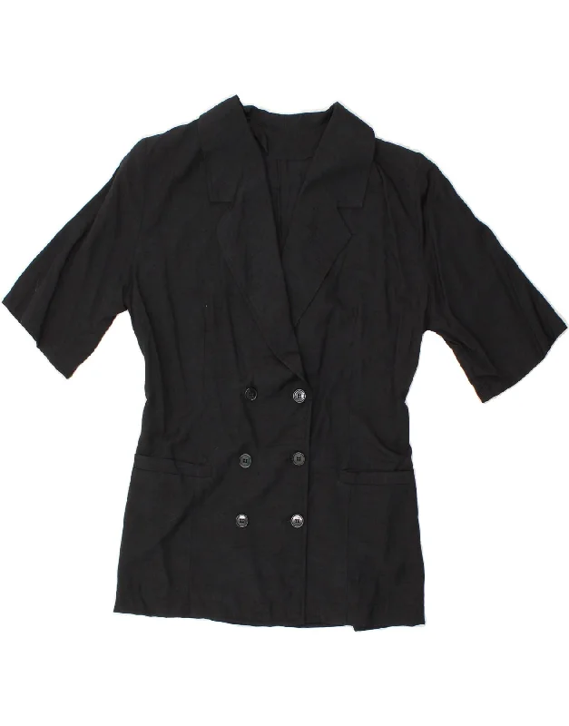 Women's Coats with Fur Trimmed ZipperVINTAGE Womens Double Breasted Blazer Jacket UK 10 Small Black Viscose