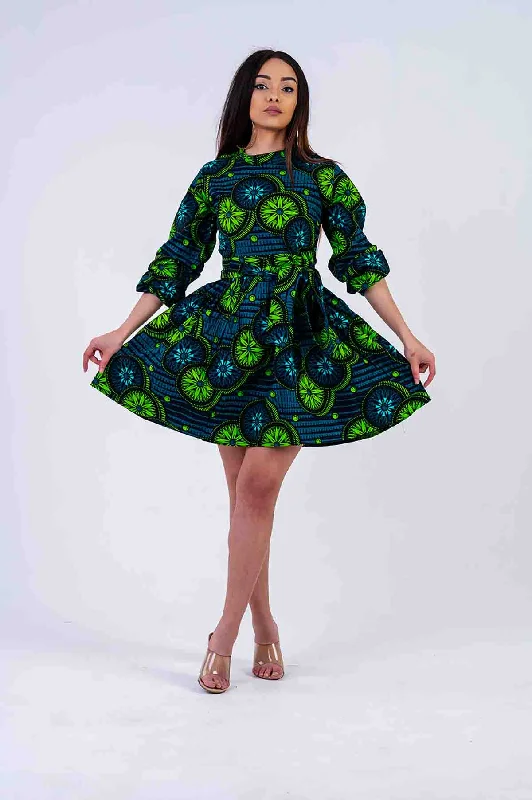 Women's Flared DressesOla Mini Dress | Green African Print