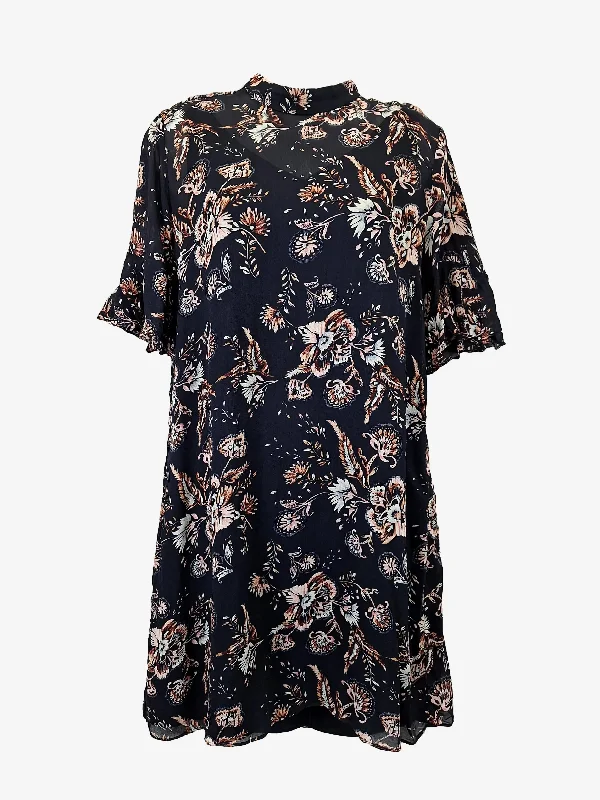 Women's Bell-Sleeve DressesWitchery Navy Double Layer Floral Mini Dress Size 10