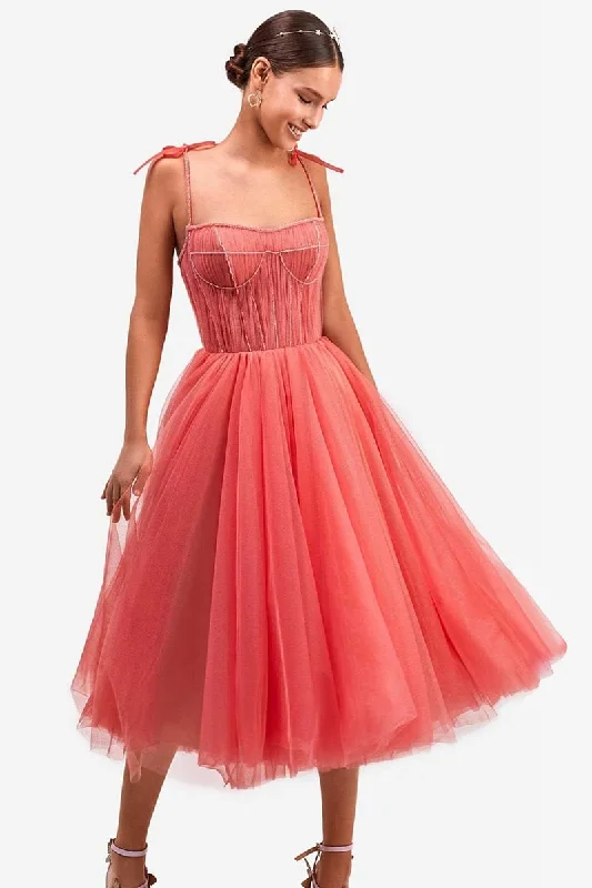 Women's Sweetheart-Neck DressesSidney Tie-Strap Tulle Midi Dress