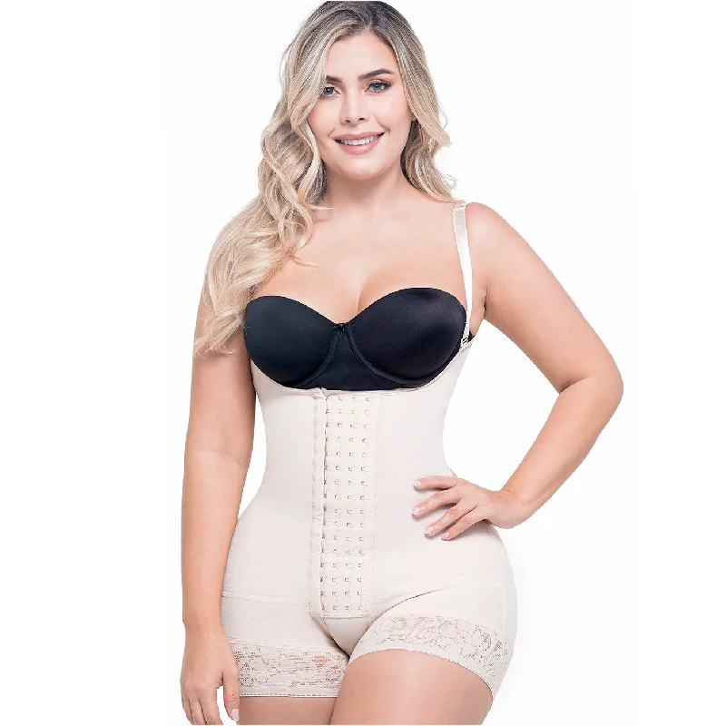 open-bust waist trainer with lace overlay for eleganceSonryse 066 Faja Colombiana a Media Pierna Control Abdominal Postparto