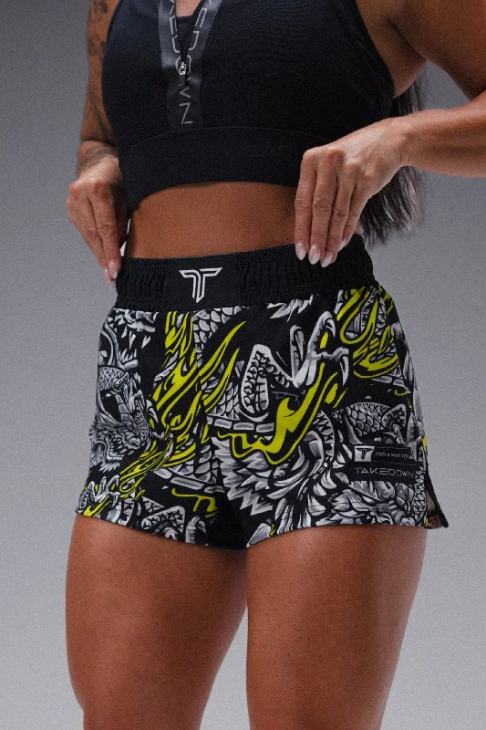 Iron Dragon Women's Fight Shorts (3" Inseam) - Black Acid