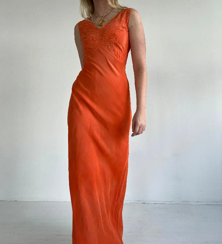 affordable women's pajama setsHand Dyed Autumn Orange Silk Slip Dress