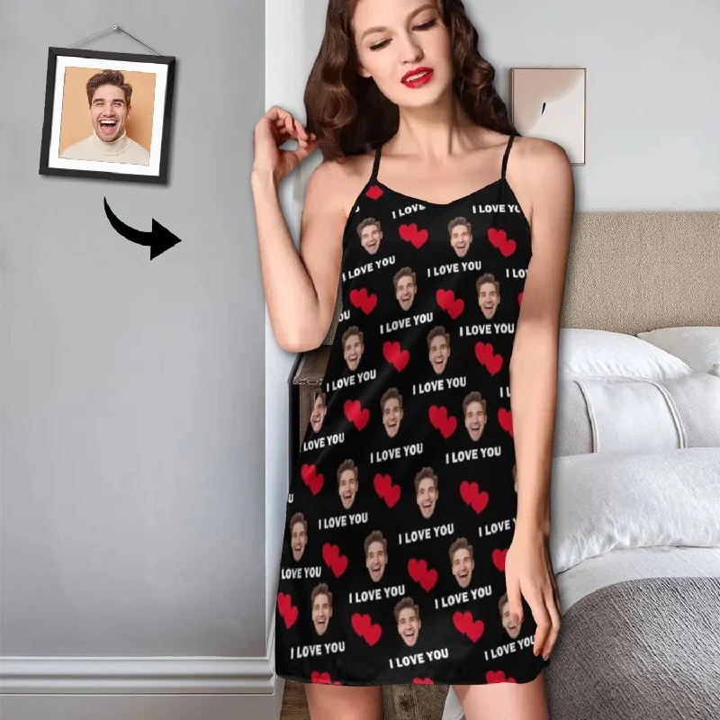 women's pajamas in solid colorsCustom Face Pajama Dress Red Heart Personalized Nightshirt with Photo On Them for Women