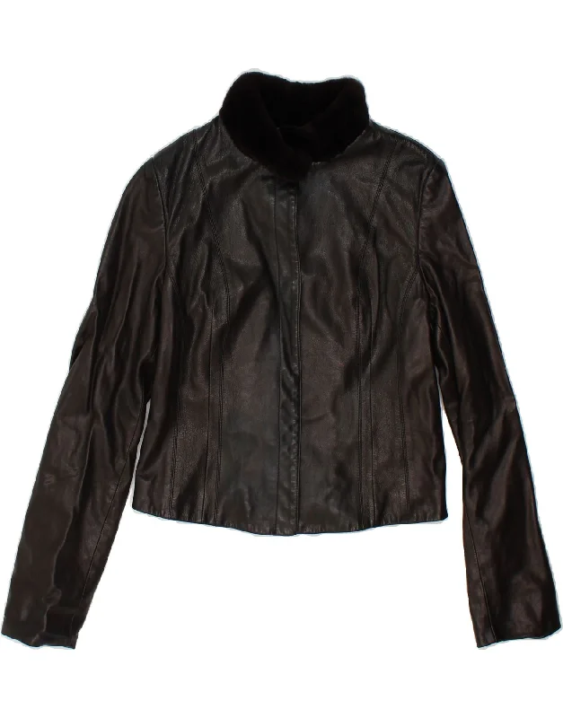 Women's Coats with HoodBLUMARINE Womens Crop Leather Jacket IT 42 Medium Black Leather