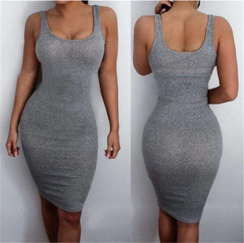 Women's Notched Collar DressesFashionSierra - Women Package Hip Dress Summer Bandage Bodycon Mini Dress High Waist Slim Solid Gray Casual vestidos Sundress