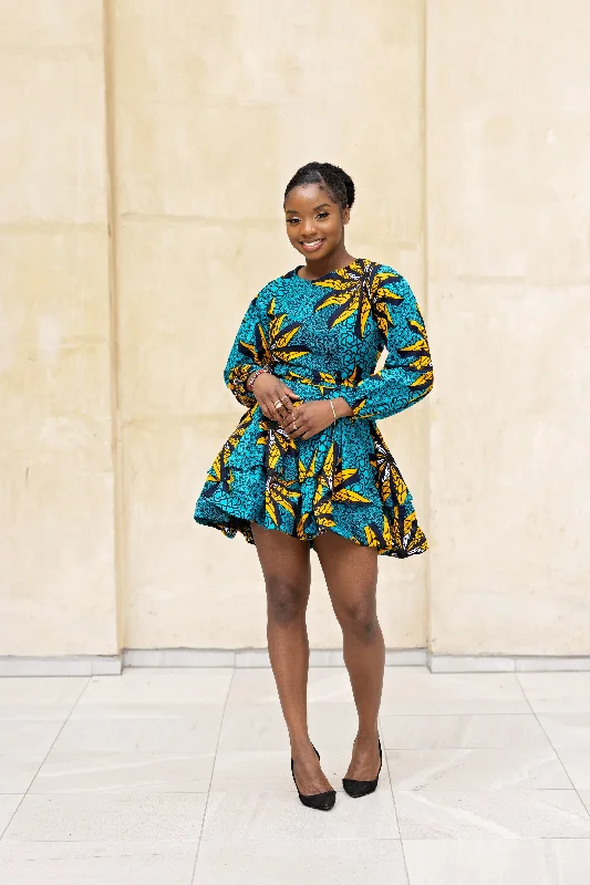 Women's Shirt Collar DressesAnita Ankara Mini Dress | Teal and Yellow African Print