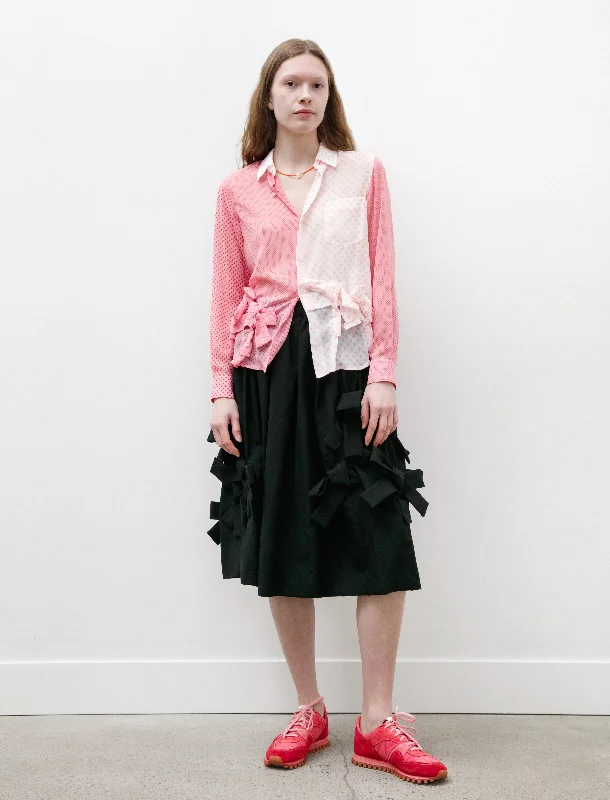 Women's Blouse with Narrow CollarMulti Dot Poly Chiffon Bow Shirt Pink