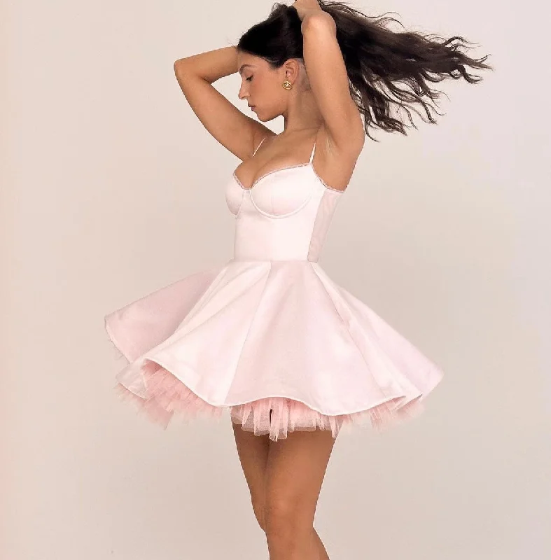 Women's High-Low DressesSatin Tulle Frill Charming Strap Mini Dress