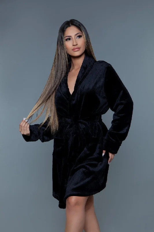 women's pajamas with pockets on the chestGeovan Plush Robe Black