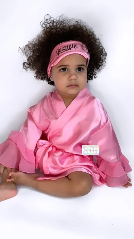 women's pajamas with a vintage lookKids | Personalised Ruffle Robe | Baby Pink