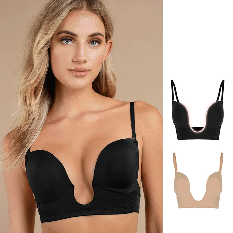 molded cup bra for shape retentionSexy Plunge Bra Deep U Women Lingerie Seamless Backless Underwear Wedding Invisible Sexy Push Up Intimates Female Summer