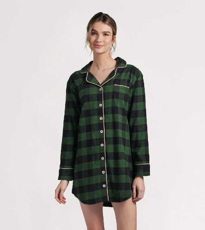 women's pajamas with lace trimLittle Blue House Forest Green Plaid Cotton Flannel Nightshirt