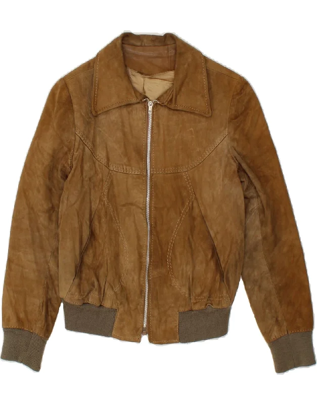 Women's Fur CoatsVINTAGE Womens Suede Bomber Jacket UK 8 Small Brown