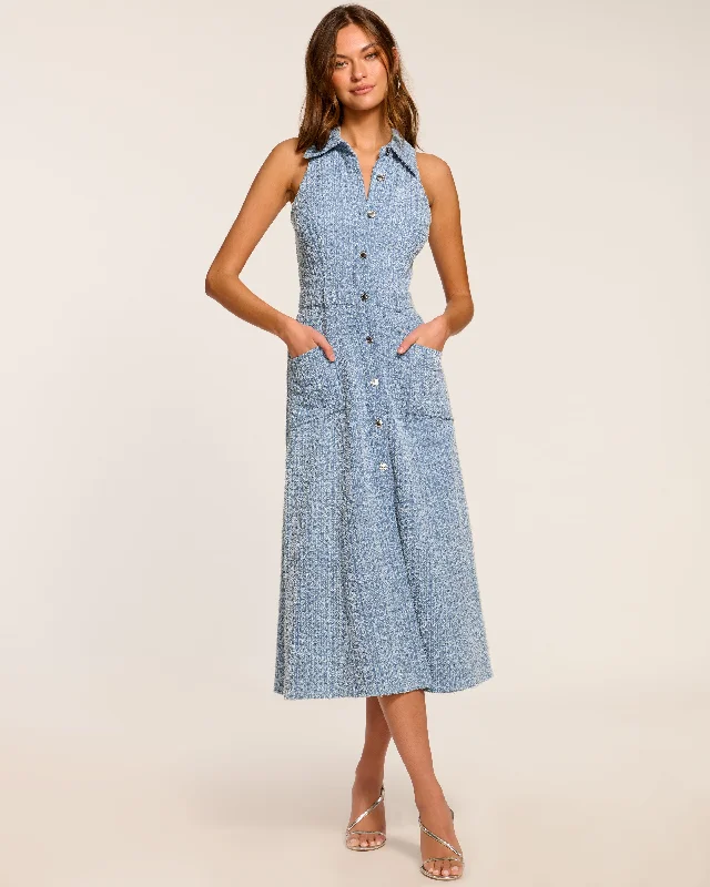 Women's Shawl Collar DressesYesenia Textured Denim Midi Dress