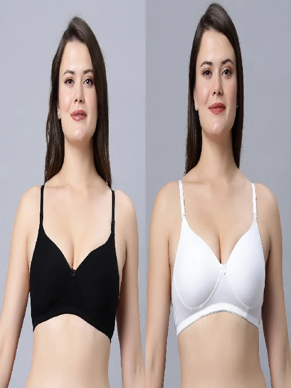 push-up bra with paddingMedium coverage padded Everyday T-shirt White and Black Color Bra (Pack of 2)