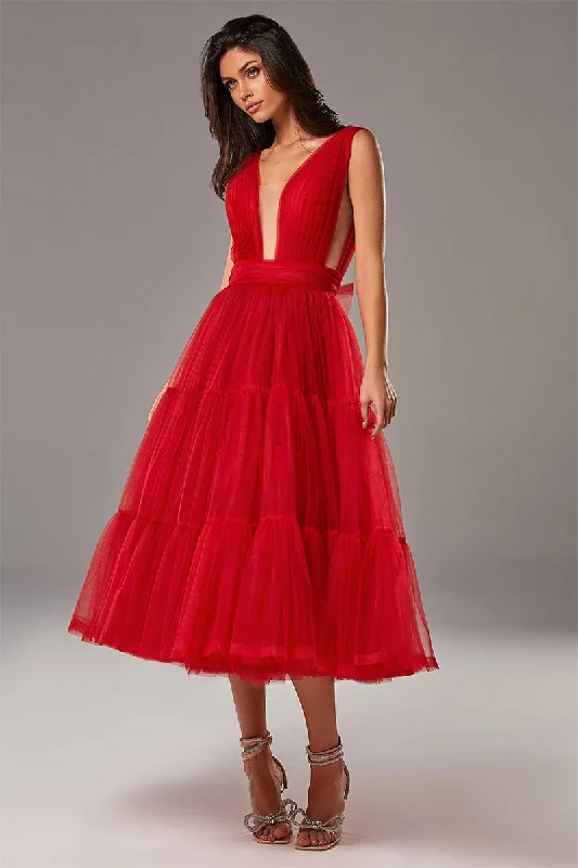 Women's Peter Pan Collar DressesSavannah A-line Tulle Midi Dress