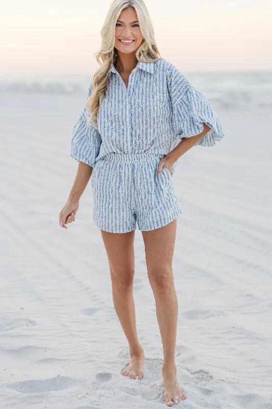 Women's Low-Rise ShortsCall On Me Blue Striped Blouse