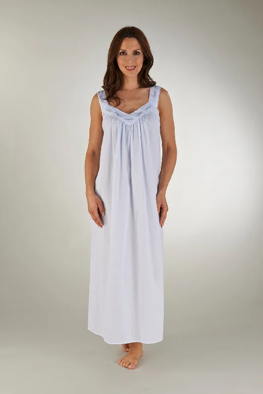 women's pajamas with a snug fitLavender Embroidered Sleeveless Woven Cotton Nightdress