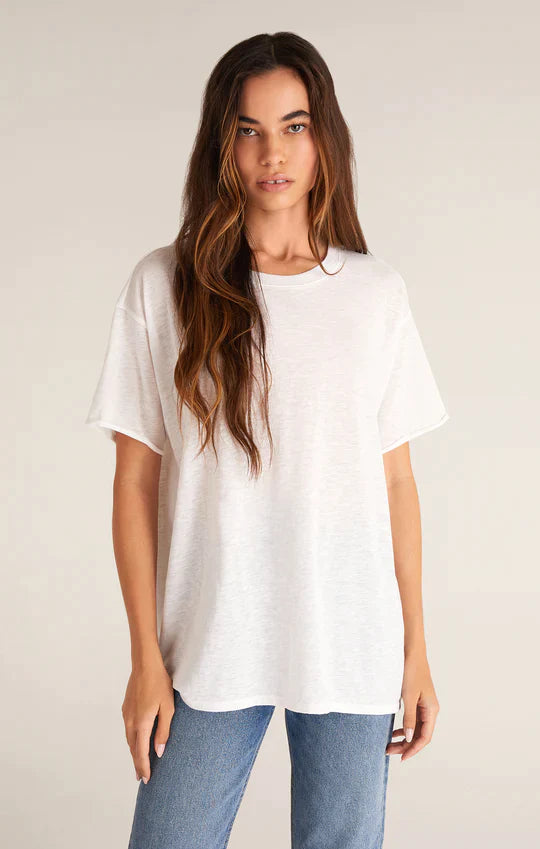 Women's Jumpsuits with Collarless DesignZ Supply White Oversized Tee