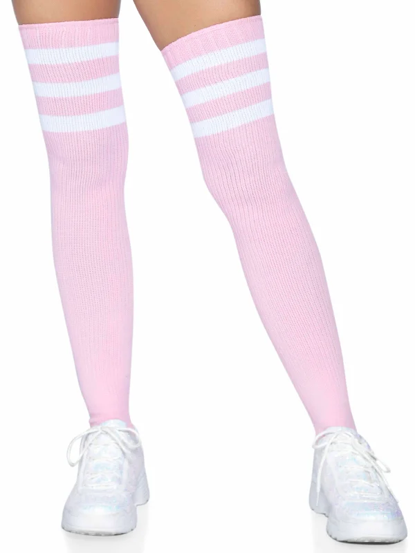 wireless bra with foam cups for shape3 Stripes Athletic Ribbed Thigh Highs - One Size - Light Pink