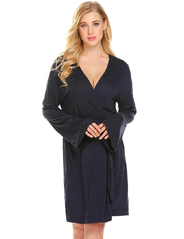 women's pajamas with pockets on the chestDressing Gown Long Sleeve Hollow Jacquard Bathrobe