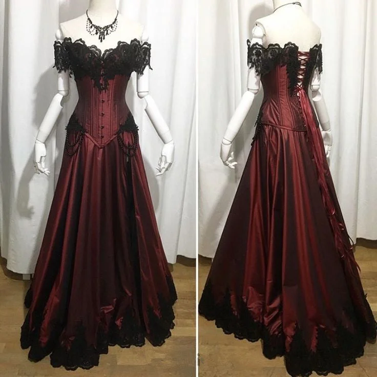 Women's Peter Pan Collar DressesA Line Burgundy Off Shoulder Party Prom Dresses Long Evening Dress       S6581