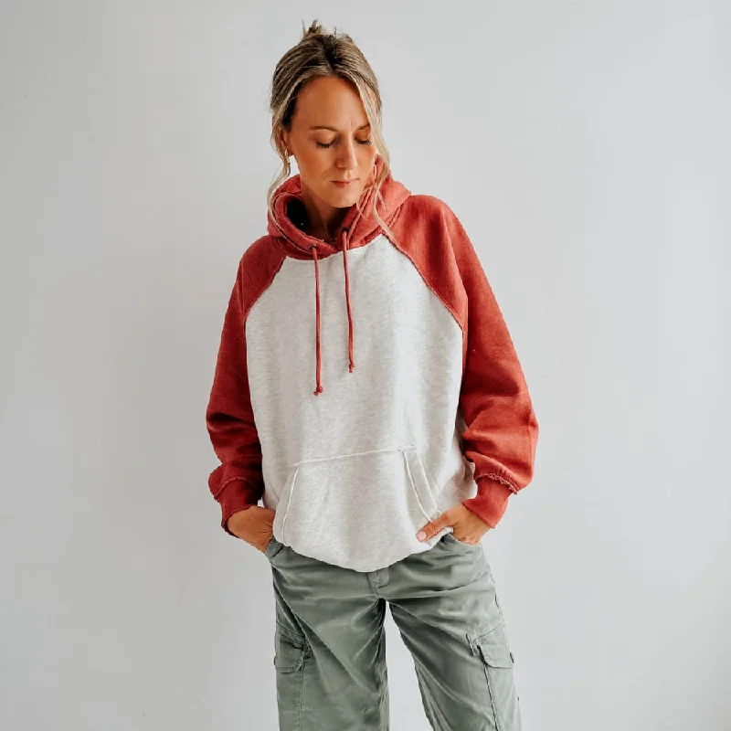 Women's Hooded Sweatshirts with Cinched WaistVintage Heather Hoodie - Oatmeal & Red